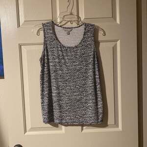Laura Ashley Black with Geometric Print Line Tank Top, Size L